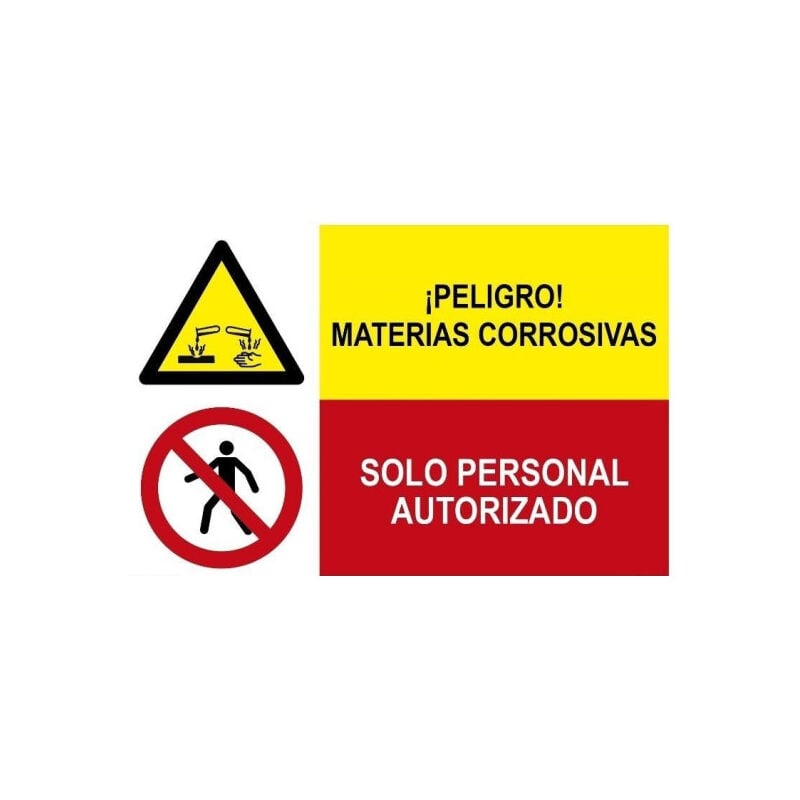 

Señal combinada peligro materias corrosivas y solo personal autorizado | Adhesivo vinilo