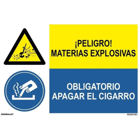Señal combinada Peligro materias explosivas Obligatorio apagar el cigarrillo SEKURECO                 Adhesivo vinilo