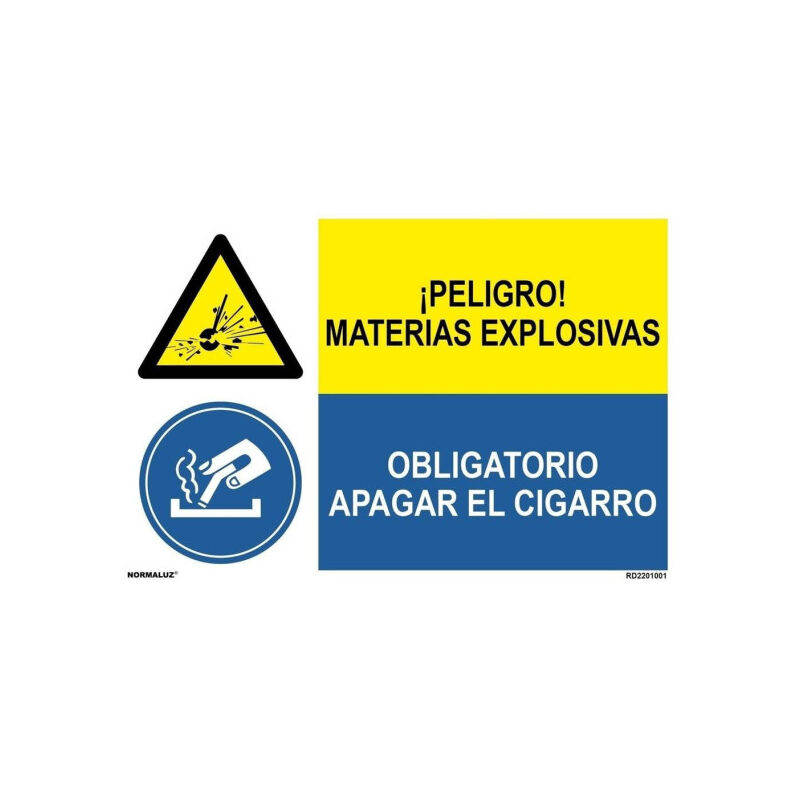 

Señal combinada peligro materias explosivas y obligatorio no cigarro | Adhesivo vinilo