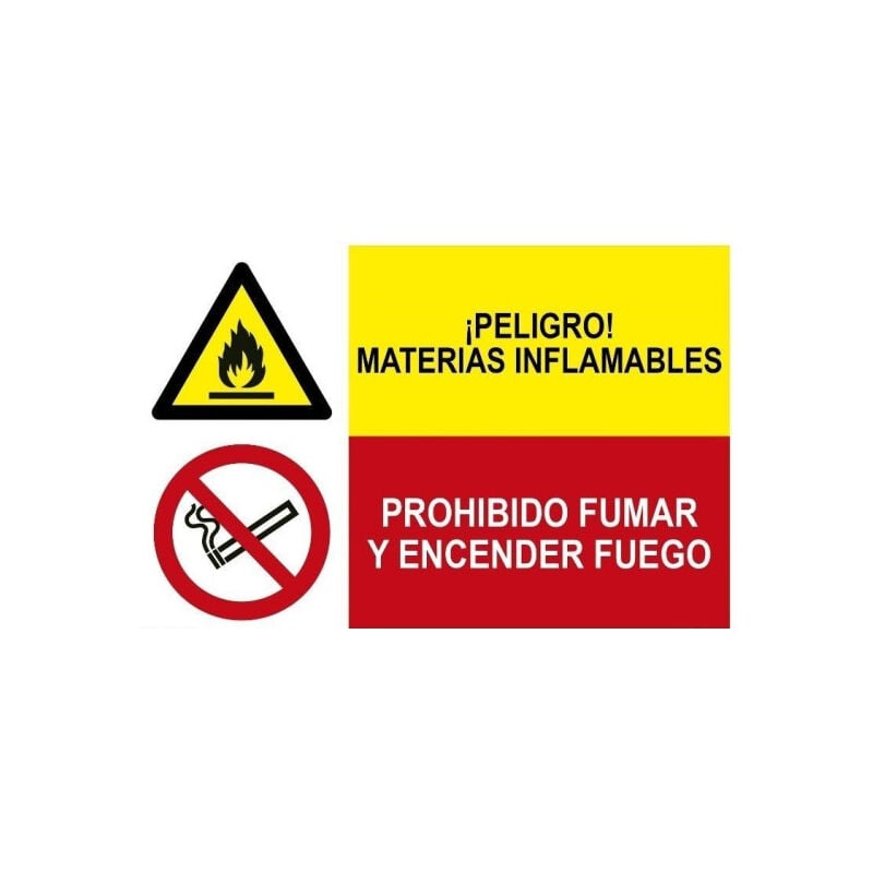 

Señal combinada peligro materias inflamables y prohibido fumar | Adhesivo vinilo