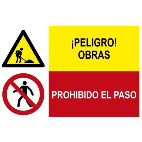 Señal combinada Peligro obras, Prohibido el paso SEKURECO Adhesivo vinilo