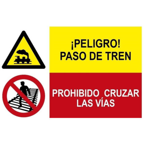 Señal combinada Peligro paso de tren Prohibido cruzar las vías SEKURECO                 PVC Blanco 0.7 mm