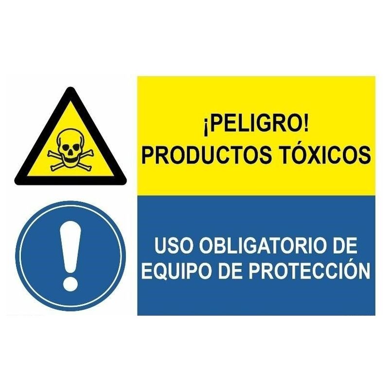 

Señal combinada peligro productos tóxicos uso obligatorio equipo | PVC Blanco 07 mm