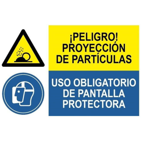 Señal combinada Peligro proyección de partículas Uso obligatorio de pantalla protectora SEKURECO                 PVC Blanco 0.7 mm