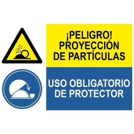 Señal combinada Peligro proyección de partículas Uso obligatorio de protector SEKURECO                 PVC Blanco 0.7 mm