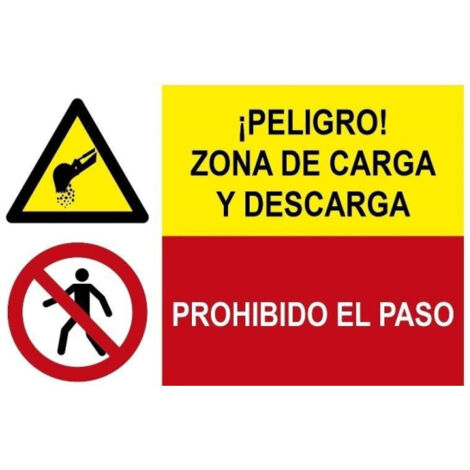 Señal combinada Peligro zona de carga y descarga, Prohibido el paso SEKURECO                 PVC Blanco 0.7 mm