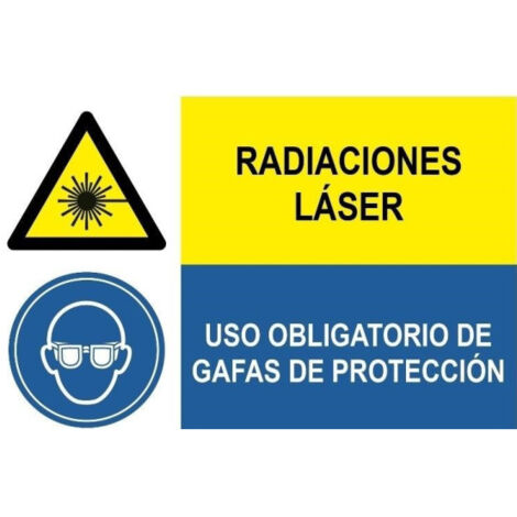 Señal combinada Radiaciones láser Uso obligatorio de gafas SEKURECO PVC Blanco 0.7 mm