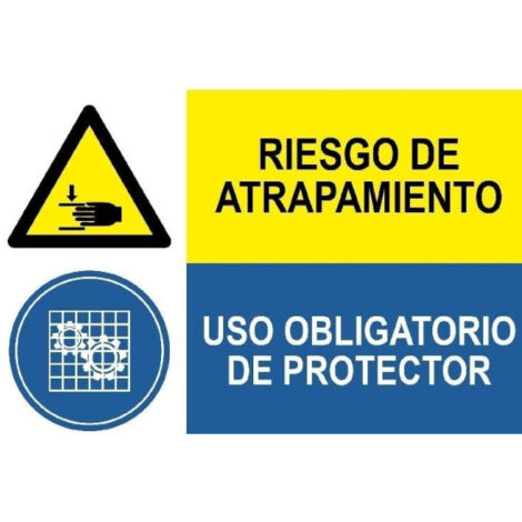 Señal combinada Riesgo atrapamiento, Uso obligatorio de protector SEKURECO                 Adhesivo vinilo