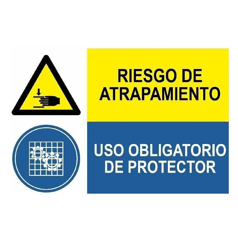 

Señal combinada riesgo atrapamiento y uso obligatorio protector | Adhesivo vinilo