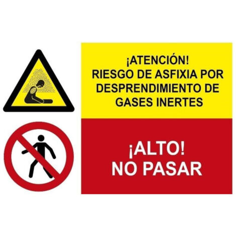 Señal combinada Riesgo de asfixia por gases, Alto no pasar SEKURECO                 PVC Blanco 0.7 mm