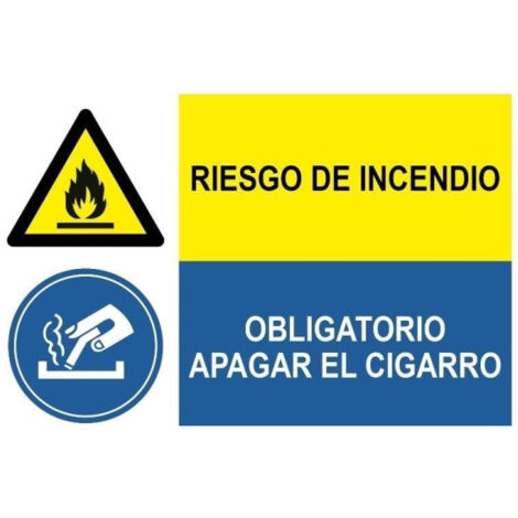 Señal combinada Riesgo de incendio Obligatorio apagar el cigarro SEKUECO                 PVC Blanco 0.7 mm