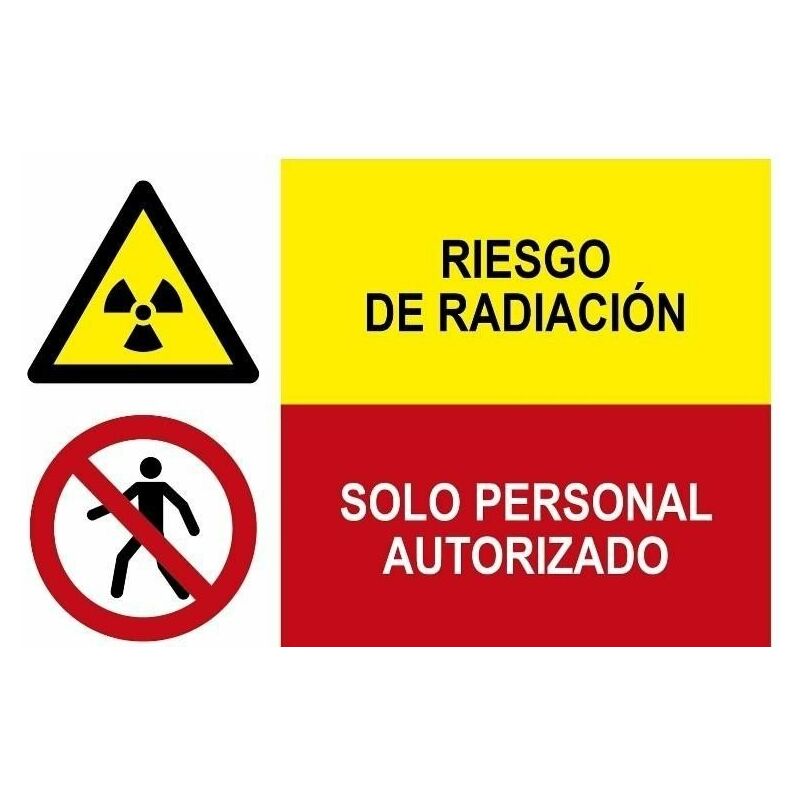 Sekureco - Riesgo de radiación, solo personal autorizado, cartel de seguridad 2 en 1 Adhesivo vinilo