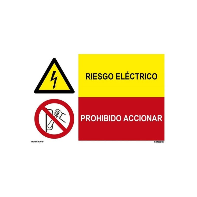 

Señal combinada riesgo eléctrico y prohibido accionar | PVC Blanco 07 mm