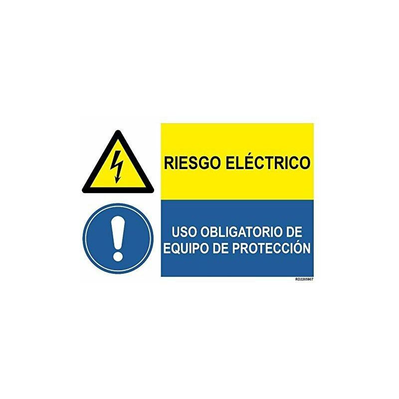 

Señal combinada riesgo eléctrico y uso de equipo protección | PVC Blanco 07 mm