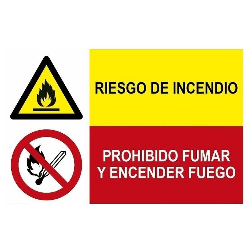 

Señal combinada riesgo incendio y prohibido fumar | PVC Blanco 07 mm