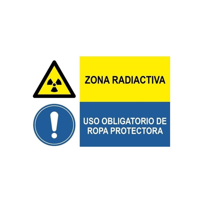 

Señal combinada zona radioactiva y ropa protectora | PVC Blanco 07 mm