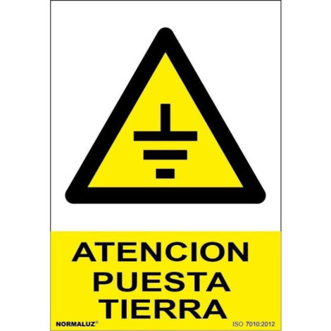 Señal con tintas UV Atención Puesta Tierra SEKURECO                         100 x 150 mm                          ADHESIVOS DE VINILO