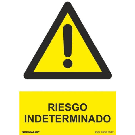 Señal con tintas UV "Riesgo Indeterminado" SEKURECO                         100 x 150 mm                          ADHESIVOS DE VINILO