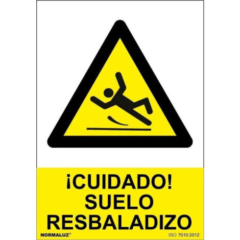 Señal Cuidado Suelo Resbaladizo (texto y pictograma) SEKURECO                         200 x 300 mm                          ADHESIVOS DE VINILO
