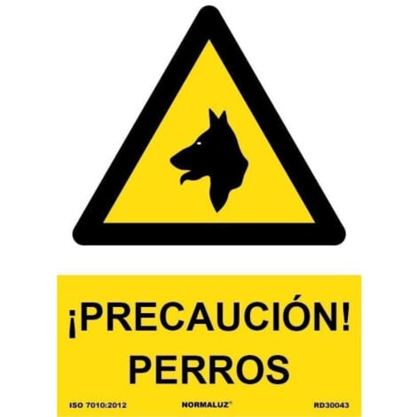 Señal de advertencia con tintas UV ¡Precaución Perros SEKURECO                         100 x 150 mm                          ADHESIVOS DE VINILO