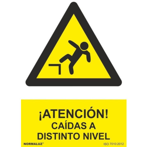 Señal de ¡Atención Caídas a distinto nivel con tintas UV SEKURECO                         100 x 150 mm                          ADHESIVOS DE VINILO
