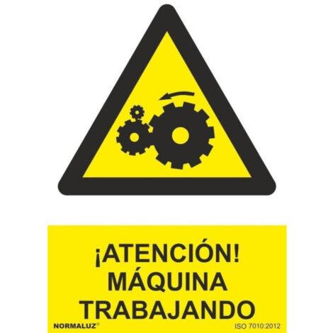 Señal de ¡Atención Máquina Trabajando SEKURECO                         150 x 200 mm                          ADHESIVOS DE VINILO