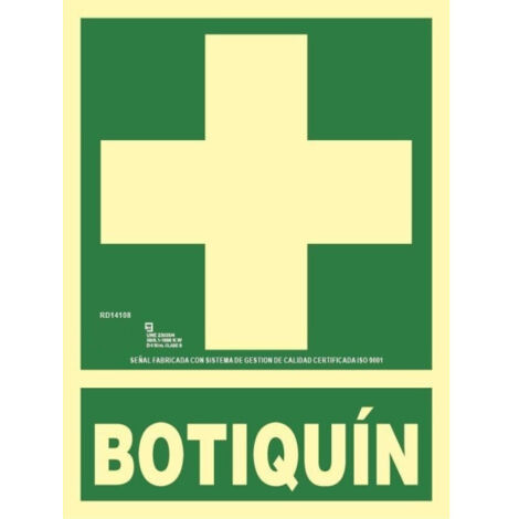 Señal de botiquín de primeros auxilios aluminio clase A con esquina perforada 210 x 300mm SEKURECO