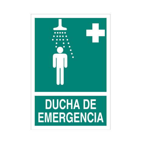 Señal de Ducha de Emergencia (texto y pictograma) luminiscente                                                   Señal PVC luminiscente       210X148