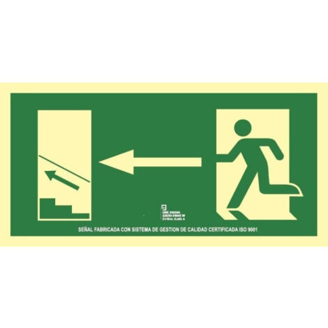 Señal de evacuación escalera de subida izquierda en aluminio Clase A SEKURECO 320 x 160 mm CLASE A (ALUMINIO 0'5 mm)
