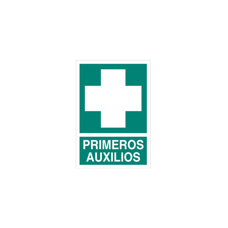 

Señal de evacuación pictorama y texto - Primeros Auxilios cruz | 148X105