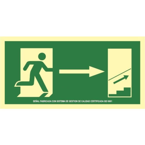 Señal de evacuación Subida Escalera drecha en aluminio Clase A SEKURECO 320 x 160 mm CLASE A (ALUMINIO 0'5 mm)