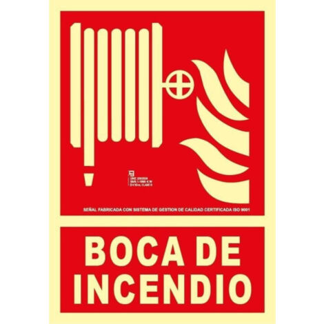 Señal de extinción Boca de incendio Aluminio Clase A con esquina perforada luminescente SEKURECO                         420 x 600 mm                          CLASE A (ALUMINIO 0'5 mm)