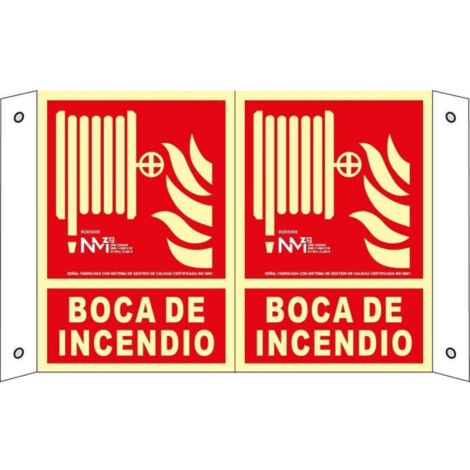 Señal de extinción Boca de Incendios luminiscente en banderola SEKURECO                         210 x 300 mm                          Clase A (PVC 1 mm)