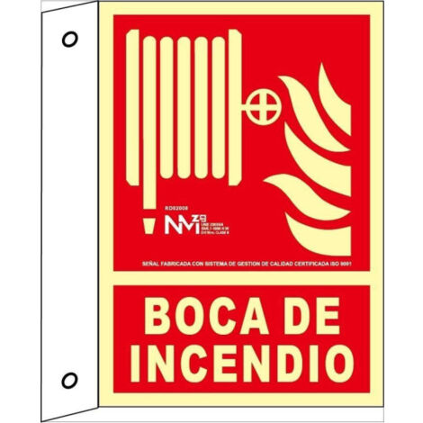 Señal de extinción de banderola Boca de Incendios luminiscente SEKURECO                         210 x 300 mm                          CLASE B (ALUMINIO 0'5 mm)