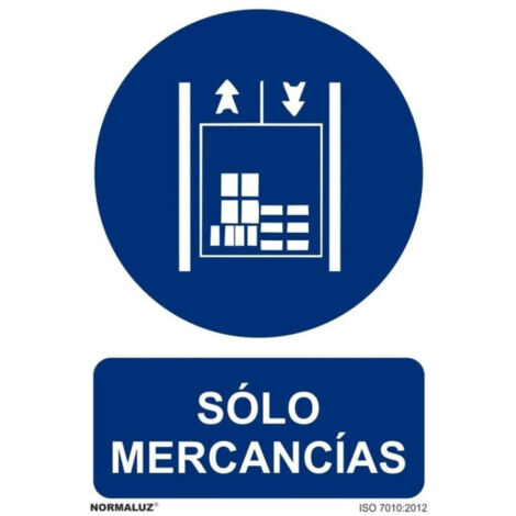 Señal de obligación con tintas UV Solo Mercancías SEKURECO                         100 x 150 mm                          ADHESIVOS DE VINILO