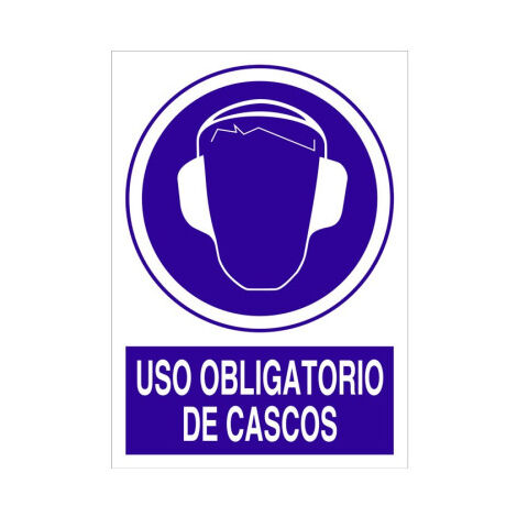 Señal de obligación de pictograma y texto Uso obligatorio de cascos                                                   Poliestireno       297X210 mm