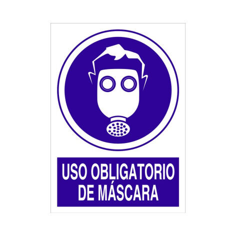 Señal de obligación de pictograma y texto Uso obligatorio de máscara Poliestireno 297X210