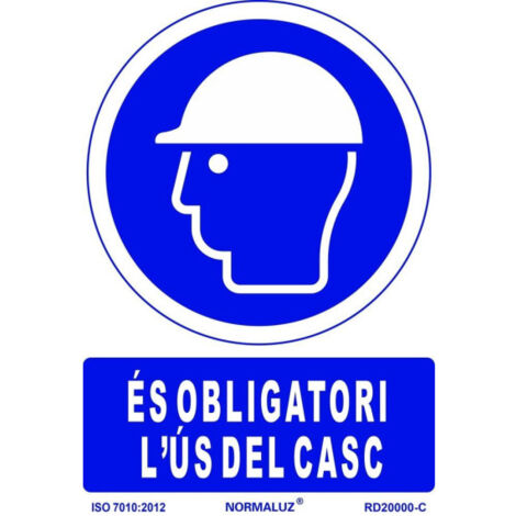 Señal de obligación en Catalán "És Obligatori L´Ús Del Casc" SEKURECO