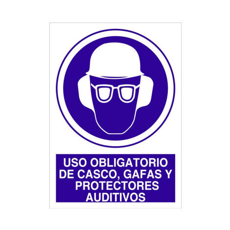 Señal de obligación Uso de casco, gafas y protector auditivo                                                   Poliestireno       210X148