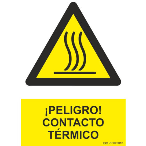 Señal de ¡Peligro Contacto Térmico (tintas UV) SEKURECO                         100 x 150 mm                          ADHESIVOS DE VINILO