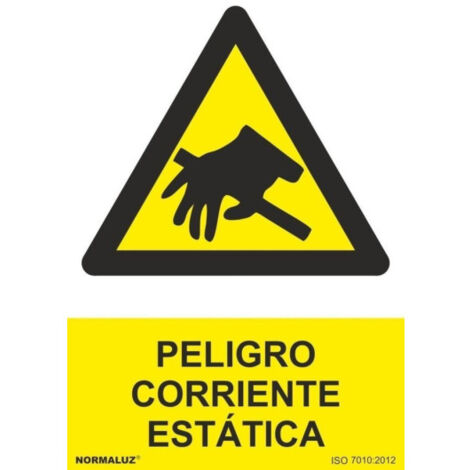 Señal de Peligro Corriente Estática SEKURECO                         100 x 150 mm                          ADHESIVOS DE VINILO
