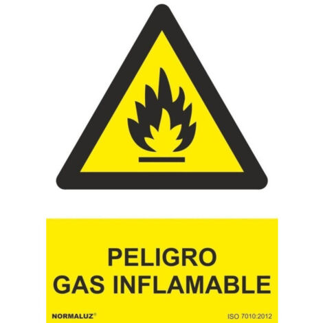 Señal de Peligro Gas Inflamable (tintas UV) SEKURECO                         200 x 300 mm                          ADHESIVOS DE VINILO