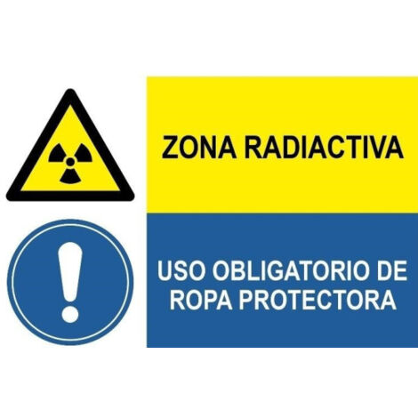 Señal de peligro y obligación Zona radioactiva Uso obligatorio de ropa protectora SEKURECO PVC Blanco 0.7 mm