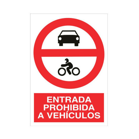 Señal de prohibido la entrada a vehículos (pictograma y texto) Poliestireno 210X148