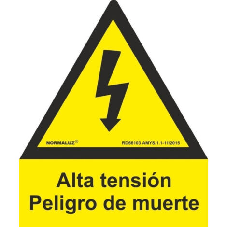 Señal de riesgo eléctrico Alta tensión Peligro de muerte SEKURECO                         Lado 105 mm                          ADHESIVOS DE VINILO (Pack de 10 Unds)