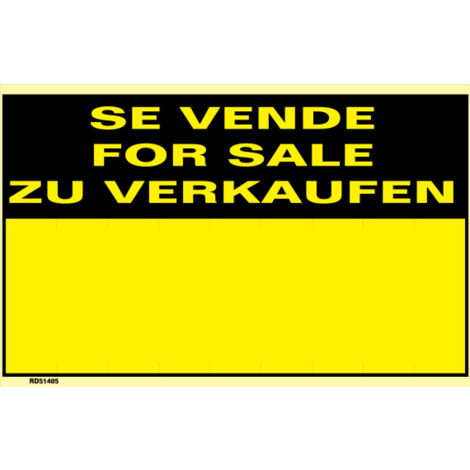 Señal de Se Vende, For Sale, Zu Verkaufen (español, inglés, alemán) SEKURECO  Amarillo                       350 x 450 mm
