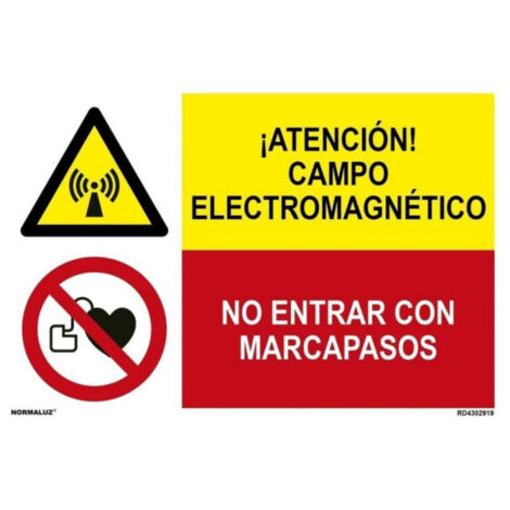 Señal de seguridad Atención campo electromagnético No entrar con marcapasos SEKURECO                 Adhesivo vinilo