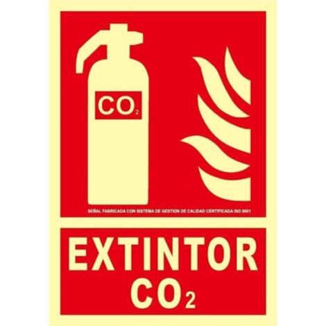 Señal de seguridad Extintor Co2 con esquina perforada aluminio Clase A SEKURECO                         210 x 300 mm                          Clase A (ALUMINIO 0'5 mm)