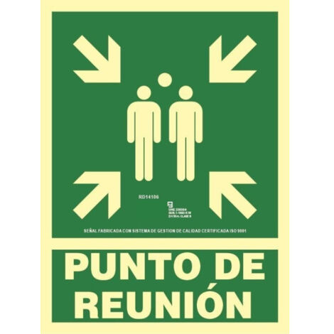 Señal de seguridad Punto de Reunión en Clase A aluminio luminiscente 0,5mm SEKURECO                         210 x 300 mm                          Clase A (ALUMINIO 0'5 mm)