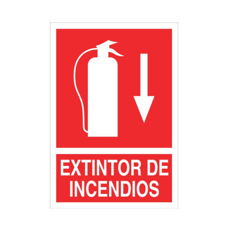 Señal de socorro pictorama y texto Extintor de incendios flecha abajo                                                   Luminiscente       210X148 mm